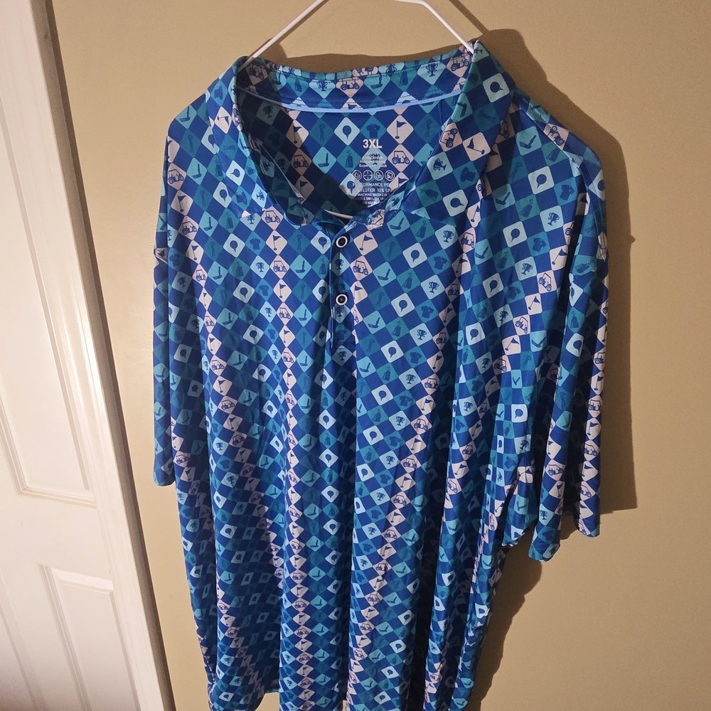 Blue Geometric Men's Golf Top